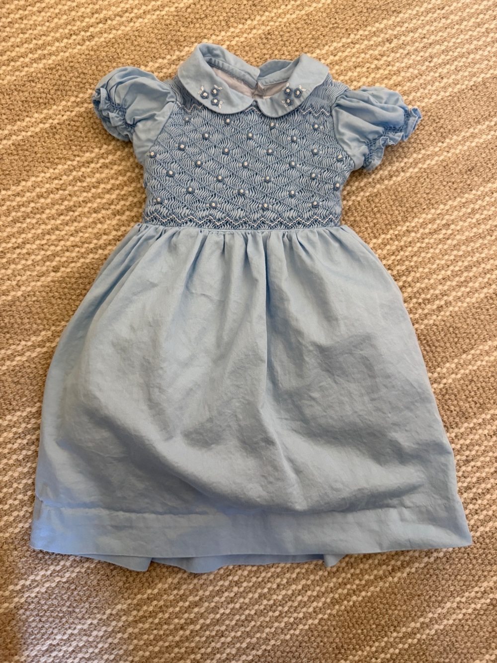 Rachel Riley Classic Light Blue Smocked Collar Kids Dress